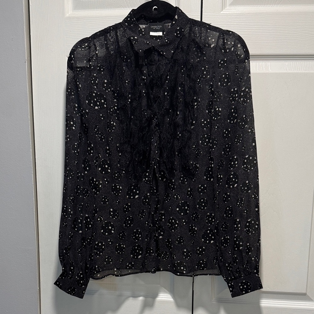 Giambattista Valli Black Sheer Polka Dot Blouse